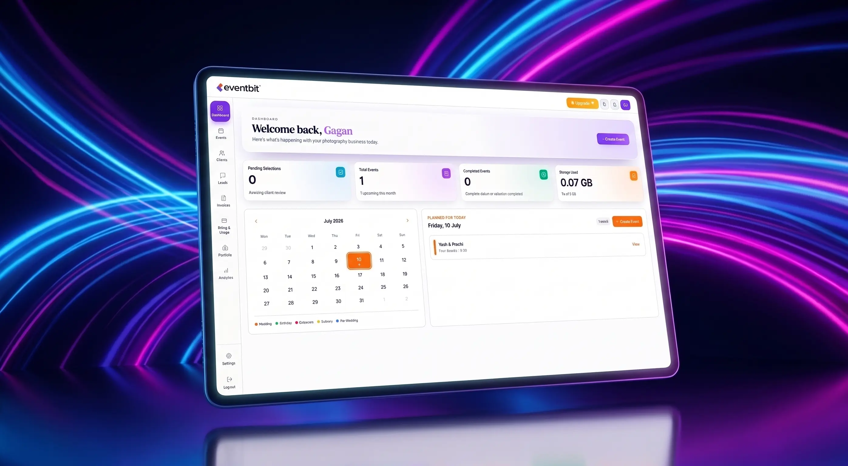 Online photo proofing software dashboard